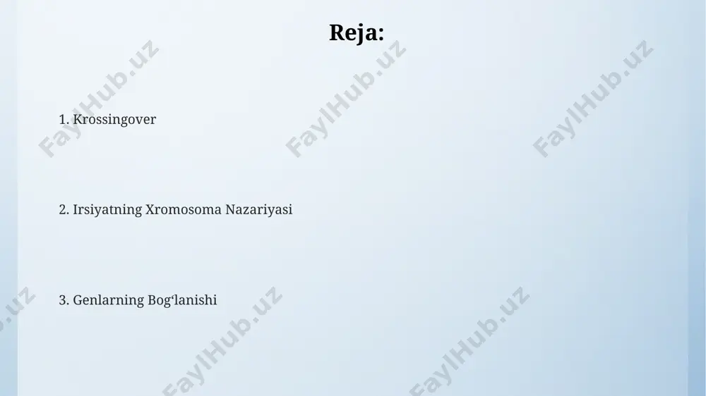 an olingan rekombinatsiya chastotasidan foydalaniladi va bu ma'lumotlar kaliforniya texnologiya institutining olimlari tomonidan tahlil qilingan. to'liq bog'lanish to'liq bog'lanishdagi genlar orasidagi masofa juda kichik bo'lib, ular orasida crossing over deyarli sodir bo'lmaydi, natijada 50% dan kam rekombinant gametalar hosil bo'ladi, bu esa 1900-yillarning boshlarida tomas xant morganning tadqiqotlarida aniqlangan. to'liq bog'lanish 100% rekombinatsiya chastotasi bilan tavsiflanadi va bu genlarning bir xromosoma ustida juda yaqin joylashganligini ko'rsatadi, masalan, drosofila mevalari pashshalarida kuzatilganidek. to'liq bog'lanish hodisasi 2-xromosomaning qisqa qo'lida joylashgan genlarni o'rganishda, masalan, odam genlarini xaritaga tushirishda muhim rol o'ynaydi, bunda bir nechta genlarning birgalikda meros bo'lib o'tishi kuzatiladi. mendel qonunlari va xromosomalar mendelning birinchi qonuni – ajralish qonuni, xromosomalarni mayoz boʻlinish jarayonida gomologik juftlarga ajralishi bilan tasdiqlanadi, bu jarayon 1900-yillarning boshlarida sutton va boveri tomonidan amerika va germaniyada o'rganildi. xromosomalar genlarni tashuvchisi sifatida xizmat qilib, mendel qonunlarining molekulyar asosini tashkil qiladi, bu esa genetika va seleksiya sohasidagi 20-asrning katta yutuqlarini belgilovchi …