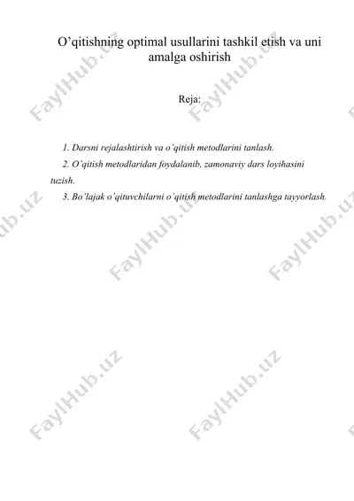 o’qitishning оptimаl usullаrini tаshkil etish vа uni аmаlgа оshirish — DOC
