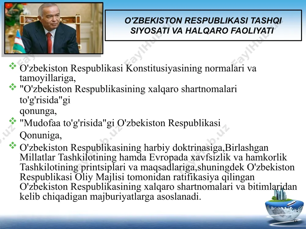 g haqiqiy demokratik vakillik organidir. har bir a’zo davlat hududining hajmi, aholining soni, iqtisodiy va harbiy qudratidan qatyi nazar, bir ovozga ega. bosh assambleyaning muhim qarorlari ovoz berish jarayonida ishtirok etayotgan davlatlarning ko‘pchiligi tomonidan qabul qilinadi. xavfsizlik kengashi — bmtning eng muhim organi bo‘lib, 15 a’zodan iborat. ushbu a’zolarning beshtasi (aksh, buyuk britaniya, rossiya, fransiya va xitoy) doimiy, kolgan o‘ntasi nodoimiy bo‘lib, ular saylanadilar. iqtisodiy va ijtimoiy kengash (ekosos) xalqaro iqtisodiy va ijtimoiy hamkorlik masalalariga doir faoliyatni olib boradi. ekosos 54 a’zodan iborat bo‘lib, ular bosh assambleya tomonidan uch muddatga saylanadilar va har yili vakolatlari tugagan 18 a’zoning o‘rniga yangilari saylab boriladi. jahon sog‘liqni saqlash tashkiloti. 1946 yilda tashkil etilgan bo‘lib, qarorgoxi jeneva shaxrida. uning asosiy faoliyat sohadari yukumli kasalliklarga qarshi ko‘rash, karantin va sanitariya qoidalarini ishlab chiqish va ijtimoiy xarakterdagi masalalardir. xalqaro sog‘liqni saqlash tashkiloti sog‘liqni saqlash tizimlari ishlarini tashkil etishda, samaradorligini oshirishda, kadrlar tayyorlash va kasalliklarga qarshi ko‘rashda …