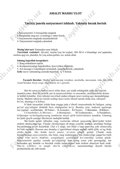 natyurmort ishlash mashg'uloti — DOCX