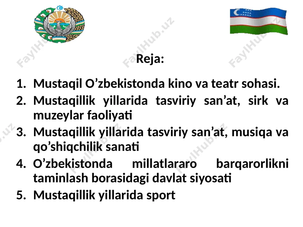 oy ma’naviy olamini, uning madaniy merosi, milliy va umuminsoniy qadriyatlarga hurmat hissini uyg‘otuvchi spektakllar yaratishda, iste’dodli yoshlarni teatrga jalb qilishda, teatrlarning moddiy-texnikaviy bazasini mustahkamlashda, ijodiy xodimlarni ijtimoiy himoya qilishda ko‘maklashdi. 5 „o‘zbekteatr“ birlashmasi va barcha teatrlar 5 yilga barcha turdagi soliqlardan ozod qilindi. murakkab o‘tish davri qiyinchiliklariga qaramasdan bironta teatrning yopilishiga yo‘l qo‘yilmadi. teatr binolari ta’mirlandi, ichki jihozlari yangilandi. alisher navoiy nomli davlat akademik katta opera va balet teatri yaponiya tomonidan 1995-yilda bepul ajratilgan 47 mln iyen (1500 ming aqsh dollari) qiymatiga teng yangi uskunalar bilan jihozlandi. respublikamizda 36 ta professional teatr faoliyat ko‘rsatmoqda. har bir viloyatda qo‘g‘irchoq teatrlari bolalarga xizmat ko‘rsatmoqda. 1996- yilda toshkentda koreya drama va estrada milliy teatri tashkil etildi va shu yilning dekabr oyida o‘z faoliyatini boshladi. davlat akademik rus drama teatri 1999-yilda hozirgi zamon talablari darajasida tubdan qayta qurilgan muhtasham binoga ko‘chirildi va o‘zining 64- teatr mavsumini yangi binoda boshladi. 2001- yilda respublika teatr san’atida …