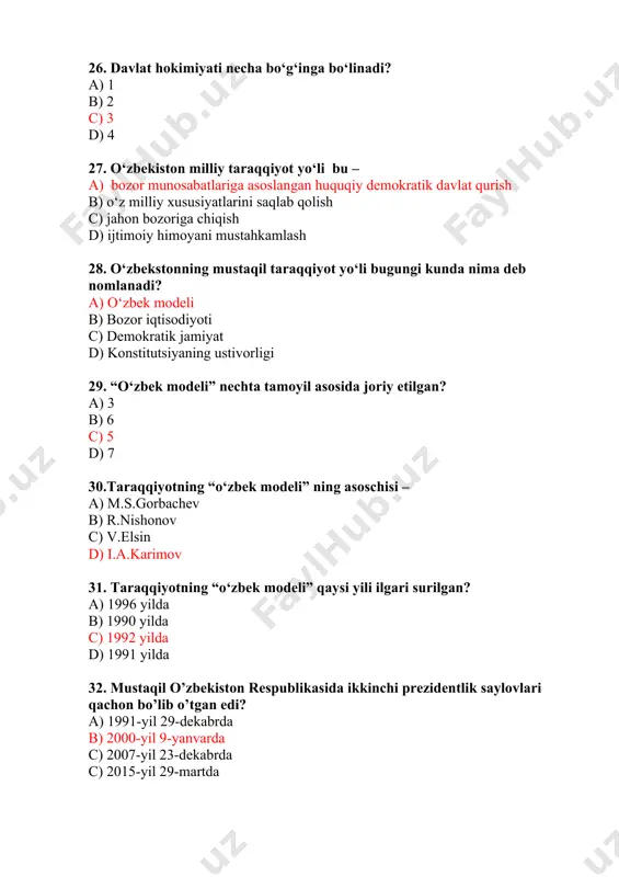 o‘zbekistonning eng yangi tarixi fanidan yakuniy nazorat test savollari 2022-2023 o‘quv yili - Page 5