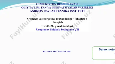 servo motorli elektr yuritmani boshqaruv qismani loyihalash maqolasi — PPTX