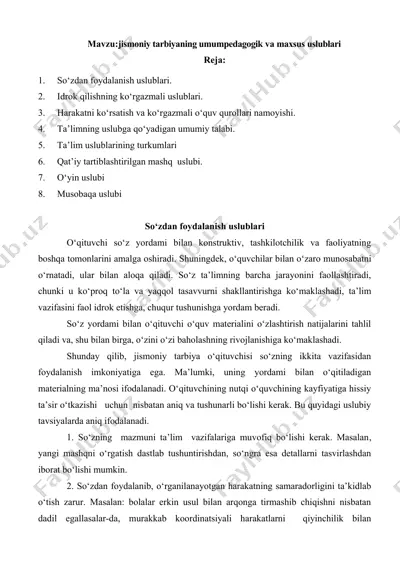 jismoniy tarbiyaning umumiy pedagogik va maxsus uslublari — DOCX