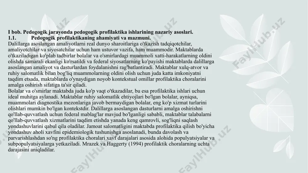 atini aniqlash uchun turli psixologik testlardan foydalaniladi. bolaning ta'limiy yutuqlari va o'qish qobiliyatini baholash, ularning ta'lim sohasidagi ehtiyojlarini aniqlashda muhim ahamiyatga ega. maktab va mahalla dasturlari orqali bolalarga ijtimoiy ko'nikmalarni o'rgatish, ularning tengdoshlari bilan muomala qilish qobiliyatini oshiradi. tengdoshlari bilan muloqot qilish va ijtimoiy faoliyatlarda qatnashish imkoniyatlarini yaratish, bolalarning ijtimoiy ko'nikmalarini rivojlantirishda muhim ahamiyatga ega. bu, ularning o'z-o'zini hurmat qilish hissini oshiradi va ijtimoiy izolatsiyani kamaytiradi. meyordan og'ishgan bolalarning diagnostikasi va profilaktikasi, ularga yaxshi kelajak qurishlariga yordam berish maqsadida amalga oshiriladi. ushbu jarayon, ko'p tarmoqli hamkorlik, o'qituvchi va pedagoglarni tayyorlash, jamoatchilikni jalb qilish, shuningdek, har bir bola uchun individual yondashuvlarni o'z ichiga oladi. natijada, bu bolalar jamiyatning to'liq huquqli a'zolari bo'lib, o'z salohiyatlarini to'liq namoyon qilish imkoniyatiga ega bo'ladilar. oilalar bilan hamkorlik: oilalar bolaning rivojlanishida asosiy rol o'ynaydi. shuning uchun, ularni ta'limiy va ijtimoiy jarayonlarga faol jalb qilish, bolalarning muvaffaqiyatli integratsiyasini ta'minlashda muhimdir. ota-onalar uchun ta'lim seminarlari, maslahat sessiyalari va …