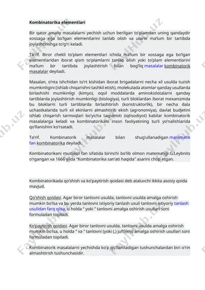 kombinatorika elementlari — DOCX