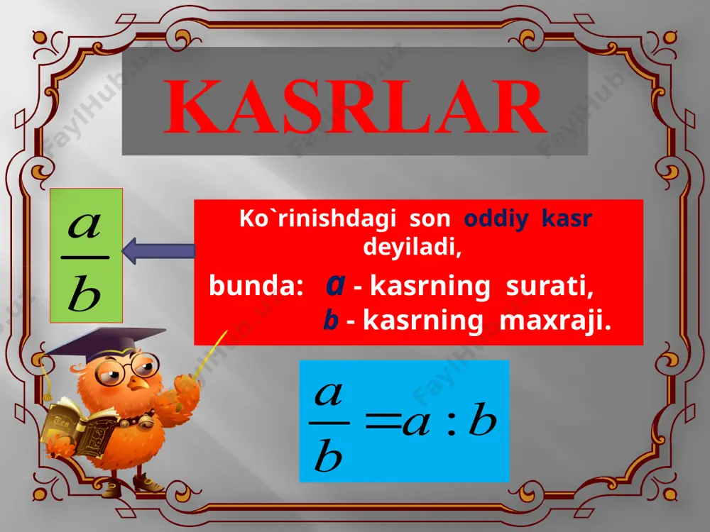 "kasrlar ustida ishlash" mavzusidagi "darsning oltin qoidalari" taqdimoti - Page 5