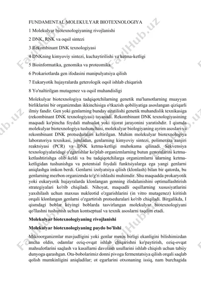 fundamental molekulyar biotexnologiya — DOCX