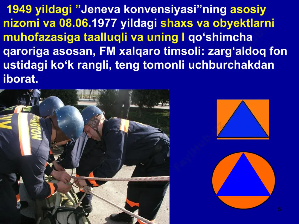 irib borilmoqda * 2 -o‘quv savoli fvdt fvdt - bu tinchlik va urush davrdagi fv oldini olish va bartaraf etishga mo‘ljallangan doimiy ishlaydigan birlashgan davlat tizimi. fvdt uch darajaga ega: 1.respublika miqyosidagi 2.mahalliy miqyosidagi 3.obyekt miqyosidagi * fvdt o‘r fvdt fvv shaharchalar, qishloq, ovul, mahalla respublika miqyosidagi daraja mahalliy miqyosidagi daraja obyektlar miqyosidagi daraja prezident, vazirlar mahkamasi qr vazirlar kengashi, viloyatlar va toshkent sh. hokimliklari vazirliklar va idoralar qr, viloyatlar va toshkent sh. bo‘yicha fv boshqarmasi shahar va tumanlar fv bo‘limlari shaharlar va tumanlar hokimliklari obyektlar ma’muriyati obyektlar fm bo‘limlari * fvdt quyi tizimlari: 1.hududiy 2.funksional 3.axborot -boshqaruv fvdt hududiy quyi tizimlari o‘z ma’muriy hududlari doirasida fv oldini olish va ularni bartaraf etish uchun qr, viloyatlar va toshkent sh., hamda tegishli ravishda tumanlar, shaharlar, shaharchalar, qishloqlar mahalla va ovullar miqyosidagi bo‘g‘inlardan iborat bo‘ladi. * o‘r fm boshqarish o‘r fvv zimmasiga yuklanadi. qr, viloyatlarda va toshkent sh. тashkillashtiriladi- fv boshqarmasi. tumanlarda …