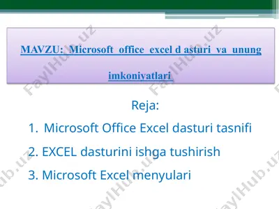 microsoft office excel dasturi tasnifi — PPTX