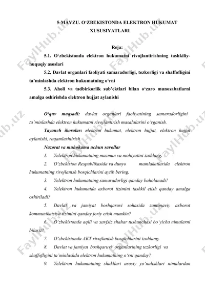 o‘zbekistonda elektron hukumat xususiyatları — DOC
