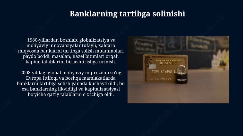 h 70% dan oshdi. kriptovalyutalar va banklar kriptovalyutalarning yuqori volatillligi va tartibga solinmaganligi tufayli, ko'plab banklar ular bilan ishlayotganida xavfni boshqarish strategiyalarini ishlab chiqishga majbur bo'ldi, shu jumladan, 100 dan ortiq banklar kriptovalyuta xizmatlarini taklif qila boshladi. 2023-yil holatiga ko'ra, dunyo bo'ylab 20 milliondan ortiq kriptovalyuta foydalanuvchilari mavjud bo'lib, ularning ba'zilari an'anaviy bank tizimidan chetlashgan holda to'lovlarni amalga oshirish imkoniyatiga ega. renessans davri banklari ренессанс давридаги банк тизимидаги бир муҳим янгилик – вексель ва кредит битимларини ишлатиш бўлиб, бу савдо операцияларини тезлаштирган ва хавфларни камайтирган. xvi асрда италиянинг флоренция, венеция ва генуя шаҳарларидаги банк уйлари хизматларини кенгайтириб, жаҳон савдосида муҳим роль ўйнаган ҳамда йирик капиталларга эга бўлган. xalqaro to'lov tizimlari visa va mastercard kabi yirik to'lov tizimlari dunyo bo'ylab 10 milliarddan ortiq kartalarni qo'llab-quvvatlab, 2023 yilda 10 trillion dollardan ziyod to'lovlarni qayta ishladi. xalqaro to'lov tizimlarining 2000-yillardan keyingi rivojlanishi mobil to'lovlarning jadal o'sishi bilan bog'liq bo'lib, masalan, yaponiyadagi mobil to'lovlar …
