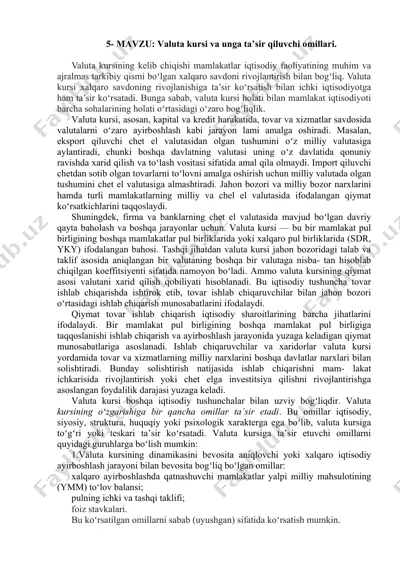 valuta kursi va unga ta’sir qiluvchi omillari — DOC