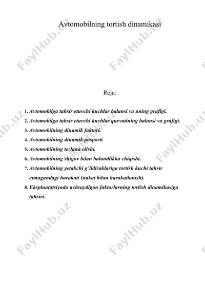 avtomobilning tortish dinamikasi — DOC