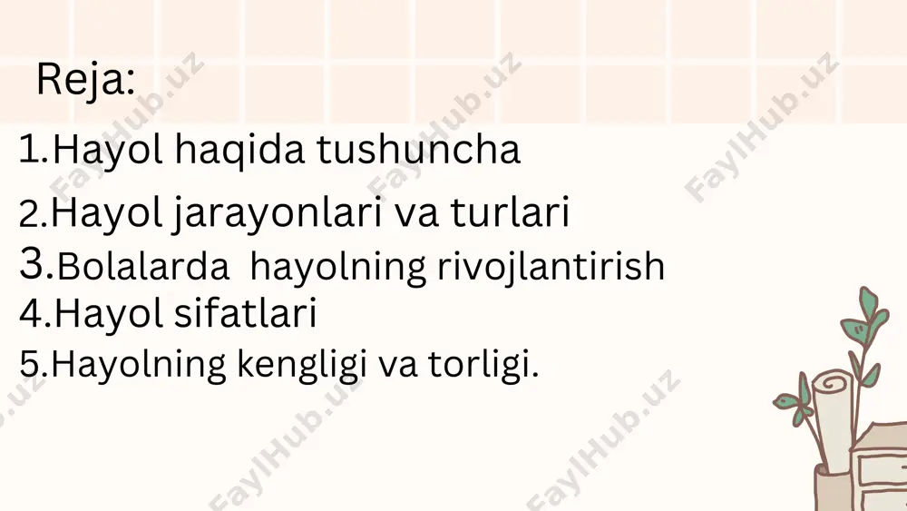 osfera toʻgʻrisidagi maʼlumotlar, tasavvurlar, taʼsirlanish, tajribalar ijtimoiy-tarixiy taraqqiyot davomida qaytadan tiklanish orqali xayol mahsuli sifatida saqlanib keladi, degan gʻoyaga asoslanadi. har ikkala tendensiya uygʻunlashuvi orqali ijodiy va tiklovchi xayol farqlanadi. hayol turlari hayol jarayonlari xayol o`zining faolligi va aktivligi bilan xarakterlanadi. shu bilan birga xayol kishini faollikka undovchi kuch, turtki sifatida ham ishlaydi. lekin ayrim hollarda xayol faoliyatning o`rnida, ya`ni soxta faoliyat sifatida harakat qilishi mumkin. odam og`ir ahvolga tushganda, biror masalani echa olmaganda, o`z xatolaridan qochishga harakat qilgan kabi hollarda u foydasiz orzularga, real hayotdan uzoq fantastika olamiga kirib ketishi mumkin. bunday hollarda kishi amalga oshirib bo`lmaydigan ish-harakat rejalarini tuzadi. xayolning bunday turi passiv xayol deb ataladi. passiv xayol ixtiyoriy yoki ixtiyorsiz yuzaga kelishi mumkin. ixtiyoriy ravishda yuzaga keltirilgan, lekin hayot bilan, real hayotdagi faollikka olib kelmaydigan passiv xayol turi shirin xayol deb ataladi. qandaydir quvonchli, yoqimli narsalar haqida shirin xayollarga berilish hammaga xos. ammo inson hayotida shirin xayol …