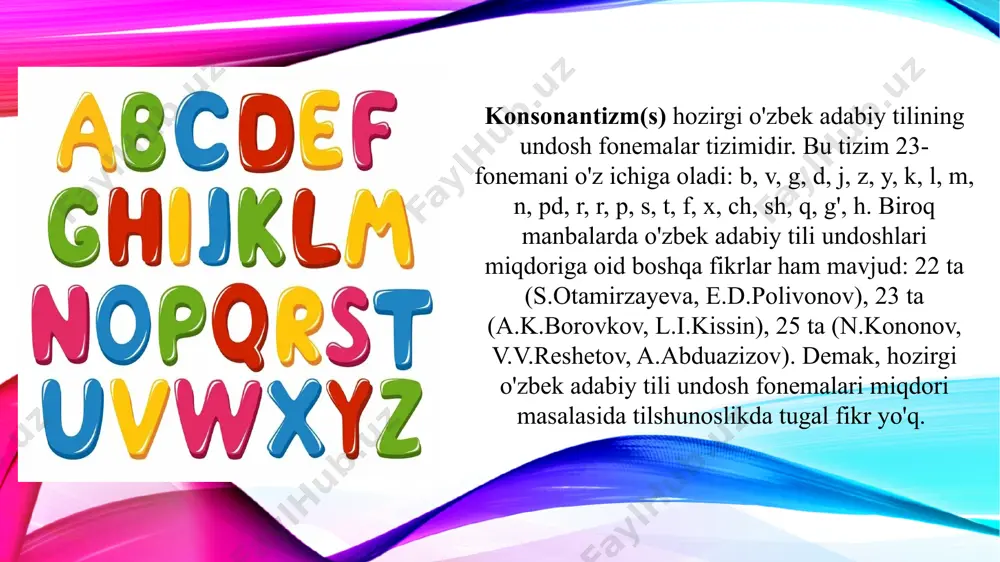 oqimi un paychalariga urilib, uni tebratadi va ovoz yuzaga keladi. bu ovoz o'z navbatida og'iz bo'shlig'idagi to'siqda paydo bo'lgan shovqinga qo'shilib, tovushning jaranglashuviga sabab bo'ladi. iv. ovozning ishtirok etish darajasiga ko'ra. bu belgiga ko'ra undoshlar sonor (lotincha sonaris - ovoz) lar va shovqinlilarga bo'linadi. sonorlarda ovoz shovqinga nisbatan ustun bo'ladi. ularga m, n, ng, l, r, undosh tovushlari kiradi. sonorlar rezonator vazifasini bajaruvchi top manbaiga ko'ra 2 ga: m, n, ng - burun sonantlari, l, r - og'iz sonorlariga bo'linadi. sonorlar xususida gapirganda, ularning bo'g'in hosil qilish yoki qilmasligi bilan bog'liq bahsli masalaga to'xtash zarur. bu tovushlar artikulyatsiyasida tovush paychalari ishtirok etadi, ovoz shovqindan ustun bo'ladi va za-yl (za-y:l), sha-kl (sha-kil), ha-jm (ha-jim) kabi so'zlarda bo'g'in ham hosil qiladi. lekin buni ayrim olimlar etirof etsada,yu ayrim olimlar inkor etadi. shuningdek, sonorlarning miqdori masalasida ham tugal fikrlar yo'q. keyingi tilga oid tadqiqotlarda y undoshi sonor deb berilmoqda. tilshunoslar s.otamirzayeva va a.abduazizov …