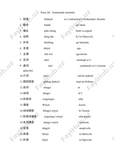 xitoy tili grammatik terminlar — DOCX