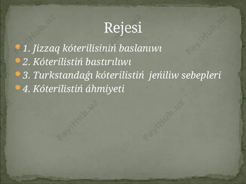 , jámi eki yarım mıń adamlıq áskeriy kúshler bar edi. kóterilistiń bastırılıwı jizzaq zamin sangzar 20-21 iyulda abduraxman jevashı basshılıǵında aman qalǵan 600 adam polkovnik afanasev basshılıǵındaǵı áskeriy kushlerge qarsı gúres alıp bardı. kóterilisshiler jeńildi. abduraxman jevashı, názirxoja iyshan, aǵa- ini tórequl hım iyshanqul tórebekovlar, qasım hajı iyshanlar qolǵa alınıp ólim jazasına húkim etildi. kóterilistiń bastırılıwı jazalaw ármiyası kóterilis baslanǵan awıllarǵa ot qoydı, uylerdi jandırdı. kóterilis qatnasıwshılarınıń shańaraq aǵzaların jazaǵa tarttı. bul jazadan kempir-ǵarrılar, hayallar hátte balalarda shette qalmadı. 26-27 iyulda qosımsha jaza otryadı jetip kelip 3 mıń adamdı qamaqqa aldı, olardıń baslıqların ólim jazasına, al qalǵanların qamaq hám surgin jazasina húkim etti. jazalaw otryadı turkiston general-gubernatoriga jizzax otryadi boshlig’i shu yil 15 avgustdagi 405-raqamli xabarnomasida mahalliy aholining quyidagi qishloq va ovullari vayron qilinganligi va yondirilganini xabar beradi. 1. jizzax tumani jizzaxning eski shahar markazi atrofidagi qili, qora qili va sassiq qishloqlari yondirilgan. 2. zomin tumani yondirilgan: zomin (qariyb hammasi), …