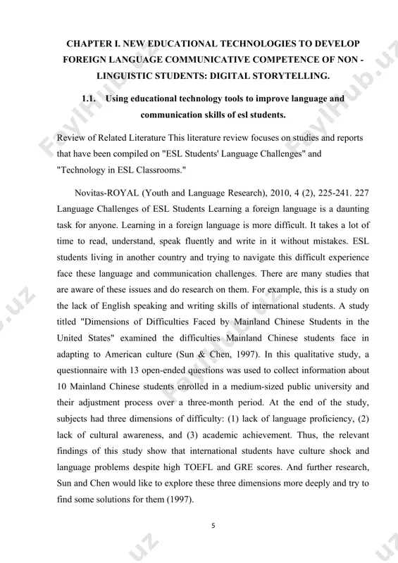 f this study show that international students have culture shock and language problems despite high toefl and gre scores. and further research, sun and chen would like to explore these three dimensions more deeply and try to find some solutions for them (1997). another researcher who studies the language problems of chinese english language learners points in his research to the language problems of chinese students, especially the listening part. according to his findings, these students' listening problem is caused by the possible difference in speech patterns between english and chinese (yang, 2007). in addition to listening difficulties, alderson notes that l2 (second or foreign language) students have more reading difficulties than l1 students. l2 reading may be somewhat slower and less successful than l1 reading because of learners' proficiency levels, text types, text difficulty, and task demands (2000). in addition, chikamatsu noted in his research that some students, particularly …