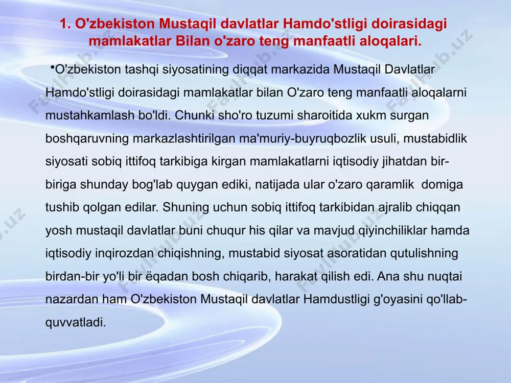 o'zbekistonning mdh tashkilotidagi ishtiroki va hamkorligi - Page 4