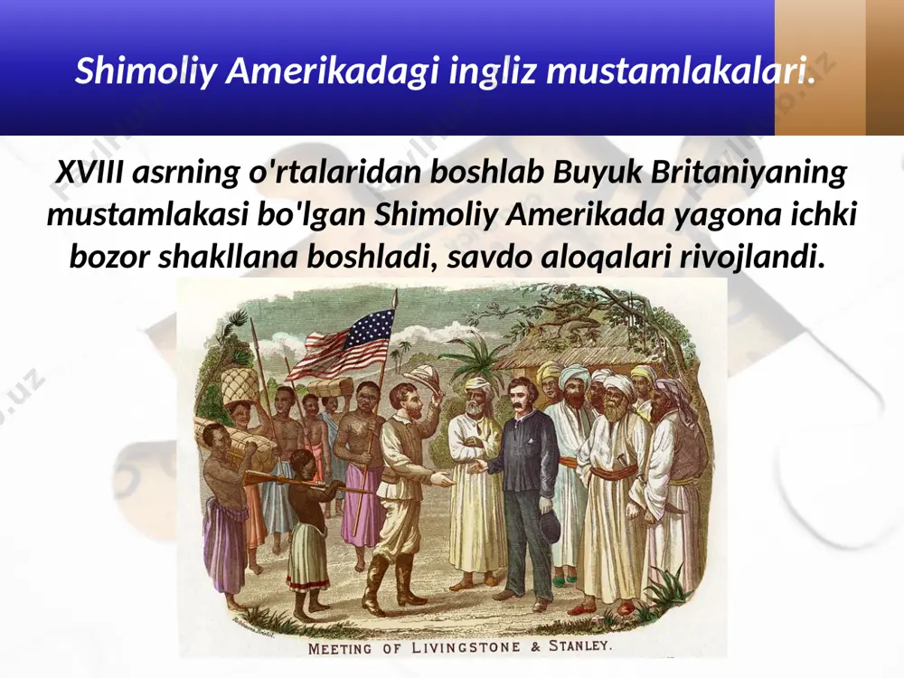 chun urush boshlandi. jorj vashington mustaqillik deklaratsiyasi. 1776- yilning 4- iyulida e'lon qilingan bu hujjat «mustaqillik deklaratsiyasi» deb ataldi. deklaratsiya yangi davlat - amerika qo'shma shtatlarining tuzilganligini butun dunyoga ma'lum qildi. urushning tugallanishi. 1782- yilda amerika va fransiya qo'shinlari buyuk britaniya asosiy kuchlarini taslim etdi. natijada buyuk britaniya qiroli hukumati muzokaralar boshlashga majbur bo'ldi. shu tariqa urush tugadi. aqsh konstitutsiyasining qabul qilinishi. 1787- yili filadelfiya shahrida mamlakat shtatlari vakillarining ta'sis konventi chaqirildi. uning ishida barcha shtatlardan saylangan 55 nafar vakil qatnashdi. 1787- yilda aqsh konstitutsiyasi qabul qilindi. ular aqsh konstitutsiyasini tayyorlash ishini nihoyasiga yetkazishlari lozim edi. davlat tuzumi. konstitutsiya aqshda respublika tuzumini o'rnatdi. ijro etuvchi hokimiyatni 4 yil muddatga saylanadigan prezident boshqaradigan bo'ldi. 1789- yilda jorj vashington aqshning birinchi prezidenti etib saylandi. oliy qonun chiqaruvchi hokimiyatning ikki palatali kongress tomonidan amalga oshirilishi belgilandi. yuqori palata «senat», quyi palata esa «vakillar palatasi» deb ataldi. senatga har bir shtatdan ikki kishi, vakillar …