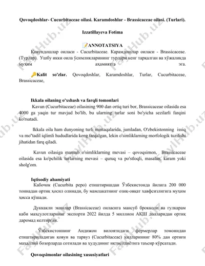 qovoqdoshlar va karamdoshlar — DOCX