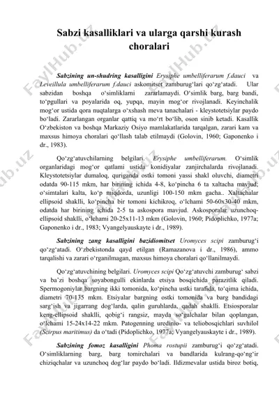 sabzi kasalliklari va ularga qarshi kurash choralari — DOC
