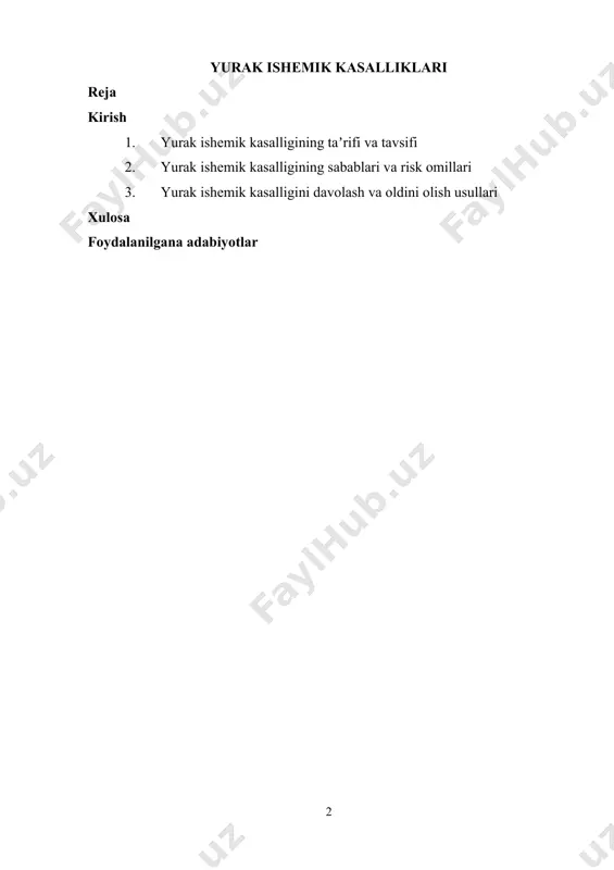 ytida ortadi va dam olish holatida kamayadi. biroq, baʼzi hollarda ogʻriq dam olishda ham davom etishi mumkin, bu esa ogʻirroq holat — miokard infarkti (yurak shilimi) — belgisidir miokard ishemiyasi va koronar arteriyalar buzilishining roli yik rivojlanishida juda muhimdir. koronar arteriyalar yurak mushagini qon bilan taʼminlovchi tomirlar boʻlib, ularning ichki devorlarida holesterin plaklari toʻplanishi arteriyalarni toraytiradi yoki butunlay toʻsib qoʻyadi. natijada, yurak mushagi zarur resurslardan mahrum qoladi. ishemiya holati miokardning energiya yetishmovchiligiga olib keladi, bu esa yurakning normal ishlashiga xalaqit beradi. agar ishemiyani bartaraf etish uchun derhal chora koʻrilmasa, miokard infarkti kabi hayotga xavf soluvchi holatlar yuzaga kelishi mumkin yikning asosiy turlari ikkitaga boʻlinadi: angina pektoris va miokard infarkti. angina pektoris koronar arteriyalar toʻsilgan holda ham yurak mushagining qisman qon bilan taʼminlanishini saqlab turadigan holatdir. uning belgilari koʻkrak boʻlagida bosim hosil qiluvchi ogʻriq, chap qoʻlga tarqaluvchi noqulaylik va nafas yetishmovchiligi kabi simptomlar bilan namoyon boʻladi. miokard infarkti esa koronar arteriyalarning …