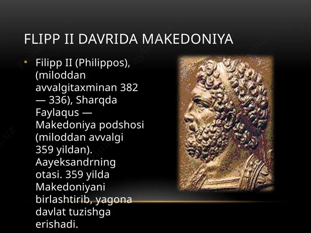 makedonskiy haqida granik (334 yil), iss (333 yil) va gavgamela (331 yil) janglarida doro iii qo‘shinlarini yenggan. a. eronning markaziy shaharlari – bobil, suza, persepol, ekbatana hamda misrni egallagan. aleksandr 329 yil baqtriyani egallagach, satrap bess, oke (ukuz, amudaryo) dan kechib o‘tib, navtaka (qashqadaryo vohasi) ga chekingan. ammo bess tezda qo‘lga olinib, qatl etilgan. so‘ng, a. samarqand (marokanda) ni egallab, sirdaryo tomon yo‘l oladida, u yerda shahar barpo etib, uni aleksandriya esxata (chekka iskandariya) deb ataydi. aleksandr makedonskiy haqida umuman aleksandrning o‘rta osiyoga nisbatan bosqinchilik siyosati qattiq qarshilikka uchragan.usrushonadagi yettita shahar-qal’a a.ga qattiq qarshilik ko‘rsatgan. bularning ichida eng kattasi – kiro-pol bo‘lib, kir ii uni boshqa shahar-qal’alarga nisbatan baland devor bilan o‘rattirgandi. uning ichida mahalliy aholining ko‘pchilik qismi, eng jangovar jangchilar to‘plangandi. a. shahar atro-figa xandaq qazittirgan, manjaniqlar (devorteshar mashinalar) bilan devorning bir necha yeridan teshik ochib, u yerdan shaharga bostirib kirmoqchi bo‘lgan. bu urinishi natijasiz chiqqach, u harbiy hiyla …