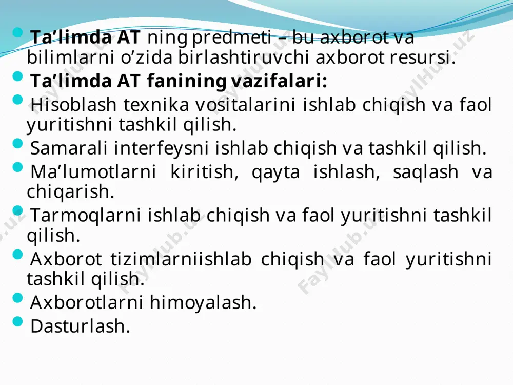 ar, tovush, video va boshqa ma’lumotlar ustida ham amallar bajaradi. shunga qaramasdan hozirda uning eski nomi – kompyuter saqlangan. uning asosiy vazifasi turli ma’lumotlarni qayta ishlashdan iborat. hozirda kompyuter termini koʻp uchrasada, shu bilan birga ehm (elektron hisoblash mashinalari), hm (hisoblash mashinalari) terminlari ham hayotda koʻp ishlatib turiladi. ammo biz soddalik uchun faqat kompyuter terminidan foydalanamiz. kompyuterlarning amalda turli xillari mavjud: raqamli, analogli (uzluksiz), raqamli-analogli, maxsuslashtirilgan. ammo, raqamli kompyuterlar foydalanilishi, bajaradigan amallarning universalligi, hisoblash amallarining aniqligi va boshqa koʻrsatkichlari yuqori boʻlgani uchun, ular koʻproq qoʻllanilmoqda. shaxsiy kompyuterlarning tuzilishi shaxsiy kompyuterlar (inglizcha personal computers, qisqacha- pc) quyidagi qurilmalardan tashkil topgan: - tizim bloki; - monitor; - klaviatura; - sichqoncha; - tashqi qurilmalar. ibm firmasiga taalluqli shaxsiy kompyuterlar, inglizcha ibm pc kompyuterlari atamasida yuritiladi va ular hozirgi kunda respublikamizda keng tarqalgandir. tizimli blok. tizimli bloki odatda desktop (yassi) yoki town (minora) koʻrinishida ishlab chiqariladi. image2.png image3.png image4.emf bu turkumlash tasvirni ko’rib idrok …
