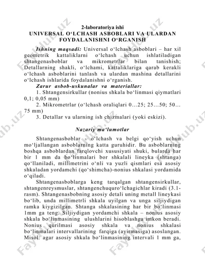 universal o‘lchash asboblari va ulardan foydalanishni o‘rganish — DOCX