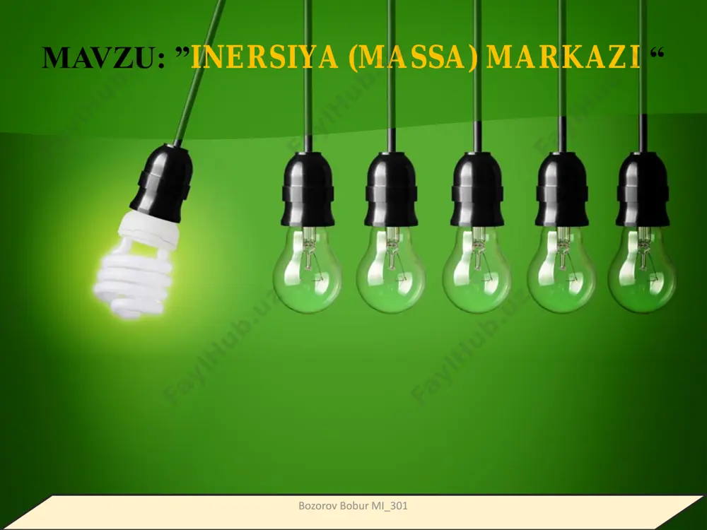 shunga o‘xshash tajribalar yordamida aniqlanishicha, turli geometrik shaklga ega bo‘lgan jismlarning massa markazlari quyidagicha bo‘lar ekan: bir jinsli jismlarning (masalan, shar, sfera, doira va shu kabilarning) massa markazlari ularning geometrik markazlari bilan ustma-ust tushadi (50-rasm). bozorov bobur mi_301 agar jismlar ixtiyoriy yassi shaklga ega bo‘lsa, uning massa markazini ikki nuq tasidan osish usuli bilan aniqlash mum kin. bunda massa markazi a va b nuqtalardan o‘tgan vertikal chiziqlar kesishgan nuq tada bo‘ladi (51-rasm). jismlarni massa markazidan o‘tgan o‘qqa osib qo‘yilsa, u muvozanatda uzoq muddat davomida qoladi. bozorov bobur mi_301 agar jism muvozanatda bo‘lsa, unga ta’sir qilayotgan barcha kuchlarning yig‘indisi nolga teng bo‘ladi. jismni muvozanat holatidan chetga chiqarilganda, uni dastlabki holatiga qaytaruvchi kuch hosil bo‘ladigan muvozanatga turg‘un muvozanat deyiladi (52-a rasm). bozorov bobur mi_301 jismni muvozanat holatidan chetga chiqarilganda, uni muvozanat hola tidan yanada ko‘proq uzoqlashtiradigan kuch hosil bo‘ladigan muvo zanatga turg‘unmas muvozanat deyiladi (52-b rasm). bozorov bobur mi_301 jismni muvozanat holatidan …