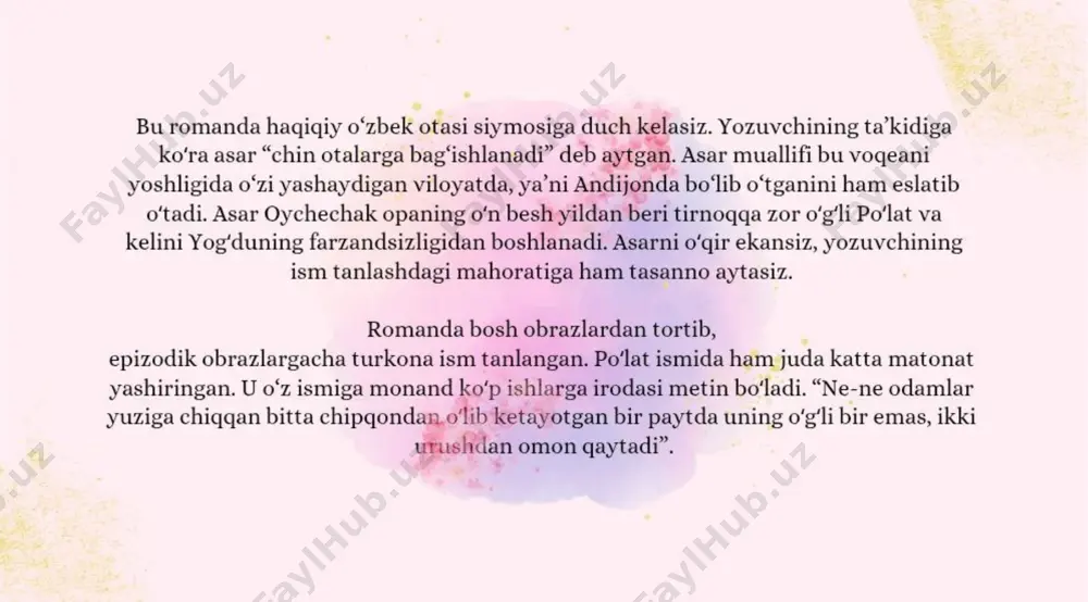 badiiy adabiyotda farzandkus otalar obrazi - Page 3