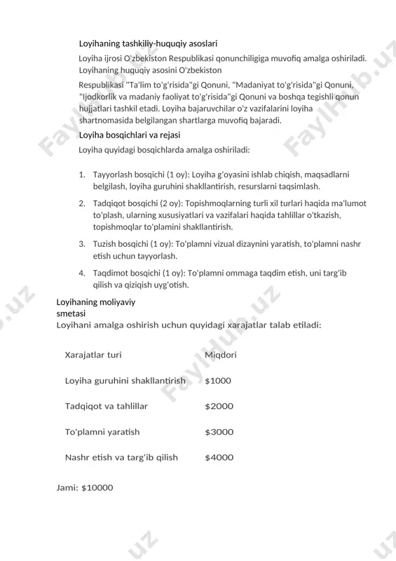 ni o'stirishga yordam beradi. to'plamning ommalashuvi va qiziqish uyg'otish darajasini oshirish uchun quyidagi tavsiyalar beriladi: 1 to'plamni maktablar, kutubxonalar va boshqa ta'lim muassasalariga taqdim etish 2 to'plamni ommaviy axborot vositalari orqali targ'ib qilish 3 ijtimoiy tarmoqlarda to'plam haqida ma'lumot berish 4 to'plamni turli xil tadbirlar va festivallarda namoyish etish