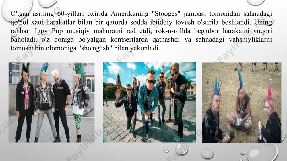 oyabzallari converse yoki skeyt poyabzallari uchun odatiy, shuningdek slip-poyabzal (tufli kabi ko'rinadigan, ammo botinka kabi poyafzal) va katakli naqshli shimlar. eng oddiy kiyimlari: • tor futbolka. • teshiklari va yamoqlari bo'lgan, qora yoki ko'k rangli burmali jinsilar. • perchinli qora yoki pushti kamar, zanjirli va belgilar bilan bezatilgan katta sumka. • o'ziga xos tarzda bog'lab qo'yilgan yorqin yoki qora rangli krossovkalar. • bo'yin qismidagi sharfli arafatka. gotlar – submadaniyatining shakllanishi va uning o‘ziga xos xususiyatlari “gotlar” (ingliz tilidan “goths” – gotlar, yaʼni “varvarlar”, “madaniyatsiz odamlar”, “johil” va “nodonlar” kabi soʻzlar bilan tarjima qilinadi) axloqsizlik, gʻayriinsoniylik kabi illatlarni targʻib qiluvchi “submadaniyat” boʻlib, xx asrning 70-yillari oxirida buyuk britaniyada paydo boʻlgan. xususan, 1982 yilda “betkav” musiqiy guruhi ochilishi got hayot tarzini targʻib qilishda katta oʻrin tutgan va koʻplab shunga oʻxshash guruhlar buni butun dunyoga yoya boshladi. aynan ularning faoliyati natijasida gotik-rok musiqiy janri yuzaga kelib, nafaqat ingliz yoshlari, balki butun dunyo yoshlari …
