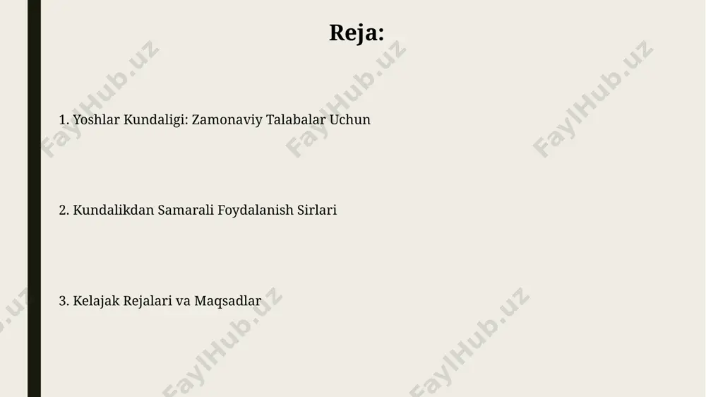 chi usullar kundalikni yurituvchi dasturlar yordamida, masalan, google keep yoki evernote kabi 5 ta turli xil dasturlarni sinab ko'rib, o'zingizga qulay bo'lganini tanlash va unda kunlik qaydlaringizni namangan shahridagi ta'tilingiz haqida yozib borishingiz mumkin. kunlik rejangizga 2-3 ta muhim vazifani kiritish va ularning bajarilishini kundalikda qayd etib borish, masalan, toshkentdagi darsga tayyorgarlik ko'rish yoki 10 ta inglizcha so'z o'rganish kabi. kundalikda nimalarni qayd etish kerak kundalikda shaxsiy maqsadlar ro'yxatini tuzing va ularga erishish uchun 7 kunlik rejani tuzib, har bir kun oxirida amalga oshirilgan ishlarni va natijalarini qayd eting, masalan, 1-kun: sport zaliga borish - bajarildi. kundalikka har kuni kamida 3 ta yangi so'z va ularning inglizcha tarjimasini, masalan, "innovation", "technology", "samarkand" kabi so'zlarni yozib, lug'at yaratishni boshlang. yoshlar kundaligi: umumiy ma'lumot kundalikning elektron versiyasi android va ios platformalari uchun 5000 dan ziyod yuklab olinishga erishgan bo'lib, foydalanuvchilarning 70%i samarqand va buxoro viloyatlaridan. "yoshlar kundaligi" loyihasi 2022-yilda toshkent shahrida 1500 …