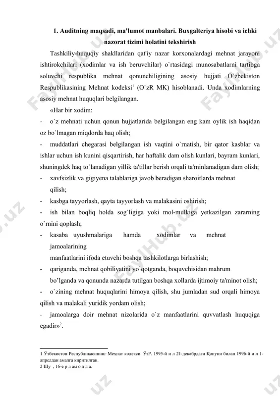 `rtasidagi ijtimoiy-mehnat munosabatlarini tartibga solish unda qabul qilingan ichki me'yoriy hujjatlar-mehnat shartnomalari asosida amalga oshirilganligi, ular korxona rahbariyati tomonidan mehnat jamoasi vakillari ishtirokida ishlab chiqilganligiga alohida e'tibor berishi lozim. mehnat shartnomalari : · ish beruvchi bilan mehnat jamoasi vakil qilgan shaxs o`rtasida (jamoa shartnomasi); · ish beruvchi va ayrim xodimlar o`rtasida (mehnat shartnomasti, to`liq moliyaviy mas'uliyat haqidagi shartnoma) tuzilishi mumkin. · quyidagilar ish beruvchilar bo`lishi mumkin: · korxonalar, shu jumladan, ularning alohida tarkibiy bo`linmalari o`z rahbarlari timsolida; · mulkdorlarning o`zi ayni bir vaqtda rahbar bo`lgan xususiy korxonalar; · o`n sakkiz yoshga to`lgan ayrim shaxslar qonun hujjatlarida nazarda tutilgan hollarda. · ish beruvchi: · korxonani boshqarish va o`z vakolatlari doirasida mustaqil qarorlar qabul qilish; · qonun hujjatlariga muvofiq yakka tartibdagi mehnat tuzish va bekor qilish; · mehnat shartnomasida shart qilib ko`rsatilgan ishni lozim darajada bajarishni xodimdan talab qilish; · o`z manfaatlarini himoya qilish uchun boshqa ish beruvchilar bilan jamoat birlashmalari tuzish …