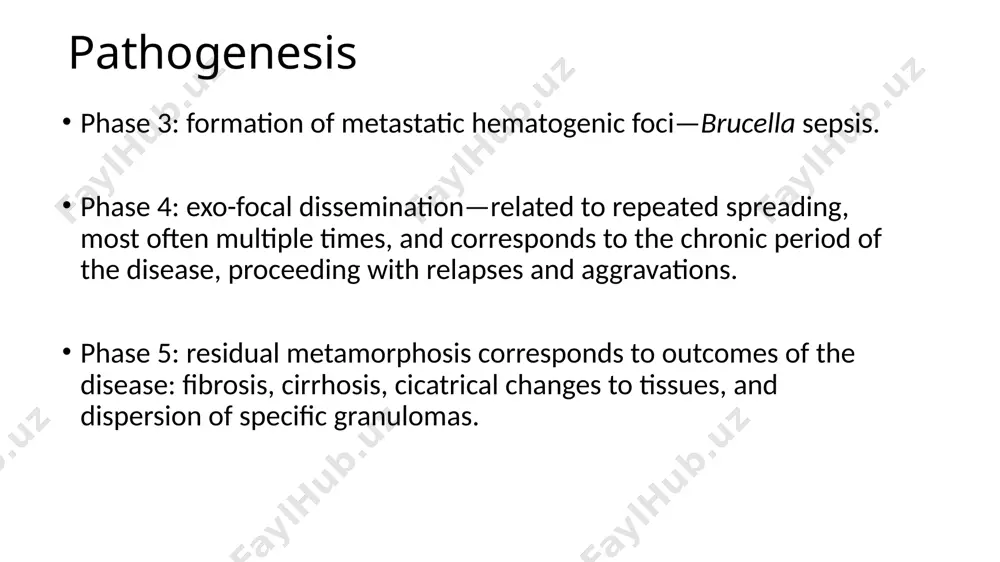 , meningitis, radiculitis, etc.). in acute brucellosis, titres of serological reactions are high, as a rule (wright reaction 1:200 and higher, heddleson reaction strong +) and bacteriological testing methods are positive sub-acute brucellosis: illness lasting from 3 to 6 months. the following are characteristic of the aggravation and relapse period: - presence of the septic component; - appearance of focal damage to organs and systems; - elevation of serological reaction titres (wright reaction 1:200 and higher, heddleson reaction strong +) chronic brucellosis: illness lasting more than 6 months. the following are characteristic of the aggravation and relapse period: marked focal damage to organs and systems by preferential site, which are identified by their clinical forms, without the septic component; - elevated serological reaction titres (wright reaction 1:100 and higher, heddleson reaction +). subacute and chronic brucellosis with super-infection: - epidemiological data on the presence of repeat infection - appearance of …