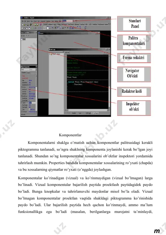 y turlar o’rtasida barcha ma’noli almashtirishlarni bajaradi: double d = 1; int i = 1; d = d + i; i = d + i; qo’shimcha turlar borland c++ da butun qiymatli o’zgaruvchilarning turlarini qo’shimcha ajratish imkoni mavjud. bu holda o’zgaruvchilarning barcha tur nomlari quyidagicha yoziladi - int x, bu erda x o’zgaruvchiining bitlardagi maydon o’lchami. x quyidagi qiymatlardan birini qabul qilishi mumkin: 8, 16, 32 va 64. bu turdagi o’zgaruvchilardan foydalanish standart turda aniqlangan o’zgaruvchilardan foydalanishdan farq qilmaydi. quyidagi jadvalda bunday turlar bilan ishlash yaqqol ko’rsatilgan. r nomi zgaruvchini tavsiflashga misol lcham nt8 8; 2 о 8 nt8 it nt16 nt16 s = 32767; bit nt32 nt32 i = 123456789; bit nt64 nt64 big = 12345654321; bit 4 6 i d e n g i rr\ signed int64 huge = 1234567887654321; bit endi borland c++ builder dasturlash tilida bir masala korip shiqaylik. masala: ikkita musbat son berilgan, bu sonlarning …