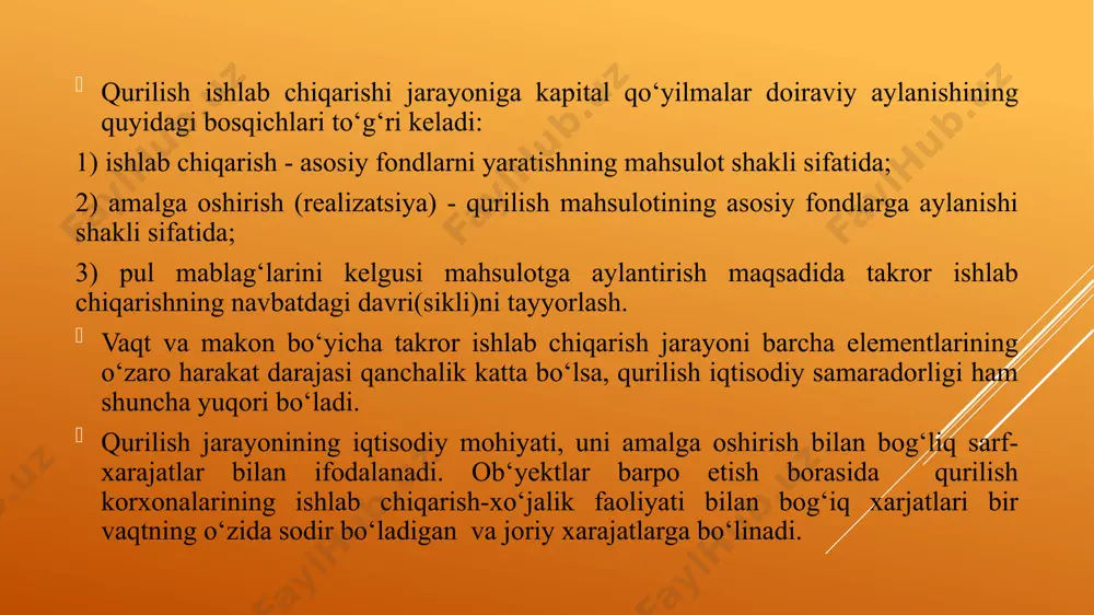 quruvchi funksiyasini bajaradi. buyurtmachi - texnik-iqtisodiy asoslarni ishlab chiqishdan boshlab ob’yektni foydalanishga topshirish yoki ob’yektning ishlab chiqarish quvvatiga chiqishigacha bo‘lgan muddatda ob‘yekt qurilishining tashkilotchisi va boshqaruvchisi funksiyalarini qabul qilgan huquqiy yoki jismoniy shaxs. qurilish egasi - qurilish bo‘layotgan yer maydoniga egalik qilish huquqiga ega bo‘lgan huquqiy yoki jismoniy shaxs. u buyurtmachidan farqli ravishda qurilish uchun ajratilgan yer maydonidan uzoq muddatli ijara shartlari asosida foydalanadi. loyihalovchi - buyurtmachi bilan tuzilgan shartnoma asosida u yoki bu ob’yektning kelgusidagi qurilishini loyihalovchi loyihalash tashkiloti yoki shunga o‘xshash boshqa muassasa. loyihalovchi loyihaning va uning asosidagi texnik-iqtisodiy ko‘rsatkichlarning sifati uchun to‘liq javobgar bo‘ladi. buyurtmachi loyihada ko‘zda tutilgan yechimlarga rioya qilinishini nazorat qilish uchun mualliflik nazorati o‘rnatadi. pudratchi (bosh pudratchi) - pudrat shartnomasi yoki kontrakti asosida ob‘yekt qurilishini amalga oshirayotgan qurilish firmasi. bosh pudratchi qurilish natijalari uchun shartnoma shartlariga muvofiq ravishda buyurtmachi oldida to‘liq javobgar bo‘ladi. u zarur hollarda ayrim turdagi ishlarni bajarish uchun quyi pudrat tashkilotlarini …