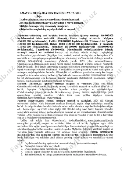 internet tarmoqlari va ularning o'rni — PDF