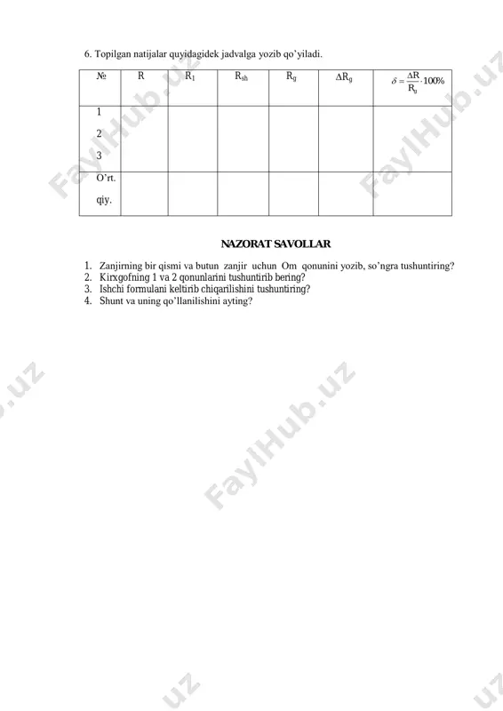 shuntlash metodi bilan galvanometrning qarshiligini aniqlash - Page 3