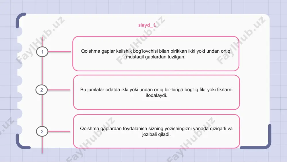 a muvozanatni yaratishga yordam beradi, bu esa uni o'quvchi uchun yanada qiziqarli qiladi. 1 2 3 e'tiboringiz uchun rahmat