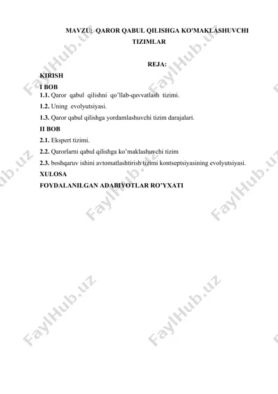 qaror qabul qilishga ko'maklashuvchi tizimlar — DOCX