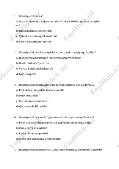 inflyatsiya risklarini kamaytirish usullari — DOCX
