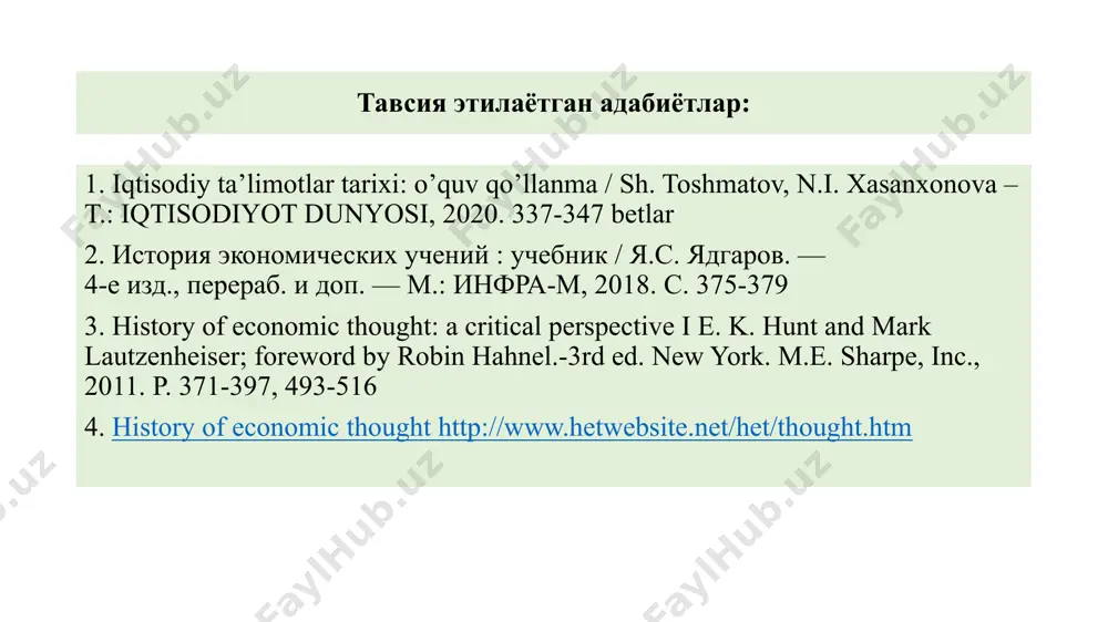 тистика амалиётига татбиқ этилди (миллий даромадни харажатлар ва даромадлар йиғиндиси сифатида икки «ёқлама ҳисоблаш»). япон иқтисодчилари ресурсларнинг «самарали ҳаракатланиши»ни асослаб беришди. масалан, ишчи кучининг бир сектордан самаралироқ иккинчисига ҳаракатланиши ишлаб чиқариш миқдорининг ортиши ва миллий иқтисодиёт даражасида меҳнат унумдорлигининг ўсишига олиб келади. иқтисодий таҳлил дастаклари сифатида математикадан кенг фойдаланиш моделлаштириш ўрганилаётган иқтисодий жараёнларнинг моҳиятини чуқур англаб етиш, қабул қилинаётган қарорларнинг натижаларини баҳолаш, ҳодисаларнинг ривожланишини кузатиш имконини беради 2 асосий эътибор таҳлил усулларини қайта кўриб чиқиш эмас, балки умумиқтисодий назарияларни ривожлантириш, турли назарий қарашларни мувофиқлаштиришга ҳаракат қилишга қаратилди. иқтисодий таҳлилларда чизиқли дастурлаш усулларидан фойдаланиш. математик усулларга асосланган ўйинлар назарияси (низоли ҳолатларда оптимал ҳаракат назариялари)нинг ривожланиши. назарий усулларни ҳақиқий маълумотлар билан уйғунлаштириш реал ҳаётдаги иқтисодий ҳодисаларни акс эттирувчи моделларни яратишга олиб келади. саноатлашиш ва бозор механизми таъсирида рўй бераётган ўзгаришлар билан боғлиқ муаммоларни аниқлаш ва уларни ҳал этишнинг янги усулларини ишлаб чиқиш 3 самуэльсон фикрича, аниқ вазиятдан келиб чиқиб кейнс томонидан тавсия …