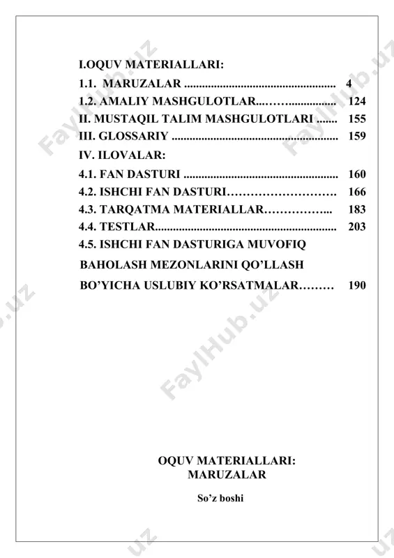 gi fikrlari, biologiya o’qitishning metodlari, shakllariga bir muncha keng o’rin beriladi. biologiya darslarini tashkil etish, o’tkazish, darsdan va sinfdan tashqari mashg’ulotlarni tashkil etish masalalari keyingi yillarda to’plangan novator o’qituvchilarning ish tajribalariga asoslangan holda bayon qilindi. shu bilan birga umumiy o’rta ta’limning davlat ta’lim standarti va o’quv dasturi, dastur talablari asosida nashr etilgan maktablarning darsliklarining tizimi, tuzilishi, mazmuni haqidagi materiallar ham kiritildi. biologiya ta’limiga o’quvchilar xususan, biologiya o’qitishning uslublari, ulardan ta’limda foydalanishning yo’llari to’g’risitda ham birmuncha keng materiallar berildi. biologiya ta’limida ham o’quvchilarni tarbiyalash eng muxim vazifalardan xisoblanadi. shu boisdan qo’llanmada tarbiya masalalariga anchayin keng o’rin berildi. ma’lumki, boshqa o’quv predmetlari qatorida biologiya o’qitishning ham o’ziga xos tashkiliy shakllari mavjud. binobarin, predmet xususiyatlaridan kelib chiqqan holda hozirgi paytda maktablar da qo’llanilib kelinayotgan o’qitish shakllari haqida ma’lumotlarni talabalar bilishlari zarurligini xisobga olinib, biologiya o’qitishning shakllari masalasiga ancha keng o’rin berildi. dars, uni tashkil etish va o’tkazish masalalarini atroflicha bayon etishga harakat qilindi.darslarda …