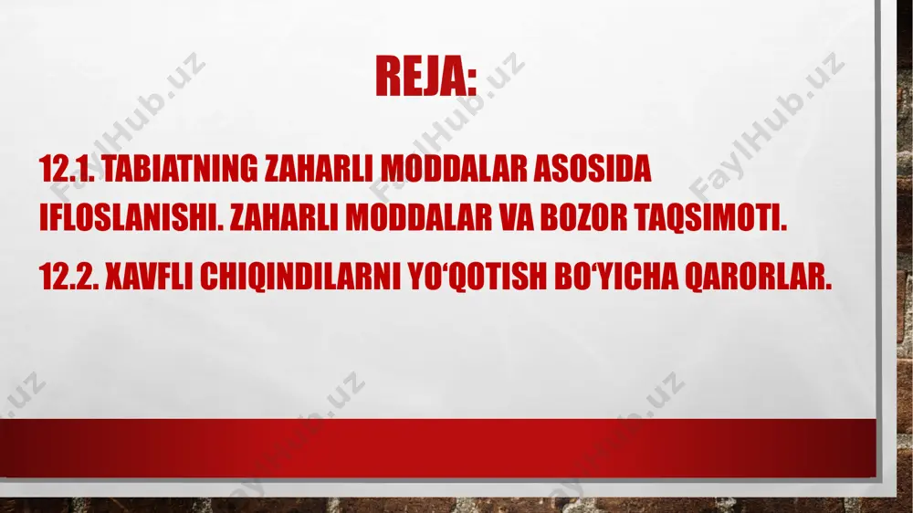 a. karbyuratorli dvigatellar bilan ishlovchi avtomobillarning so‘ndirgichlaridan chiqadigan asosiy zararli gazlar uglerod va azot oksidlari, uglevodorodlar hisoblansa, dizel yonilg‘isiga ishlovchi dvigatellarda azot va oltingugurt oksidlari hamda qurumdir. shuni ham ta ’kidlash joizki, avtomobillardan chiqadigan qo‘rg‘oshin zarrachalarining 40 foizi diametri 5 mkm. dan kichik bo‘lgan zarrachalardir. ular uzoq muddat davomida muallaq holatda turish va havo orqali hayvonlar va insonlar organizmiga kirish xususiyatiga ega ma’lumotlar shuni ko‘rsatadiki, aqsh va yaponiyada atmosferani ifloslantiruvchi manbalar ichida avtotransport vositalari oldingi o‘rinda turadi. xorijiy mamlakatlar atmosferasini ifloslantiruvchi gazlar ichida is gazi, uglevodorodlar va azot oksidlari barcha tajovuzkor gazlarning 60-70 % ini tashkil qilsa, respublikamizda bu ko‘rsatkich 45-50 foizni, ayrim shaharlarda (andijon, buxoro, samarqand, toshkent) esa 80 foizni tashkil qiladi. mustaqil davlatlar hamdo‘stligi hududlarida avtotransport vositalari tomonidan 1988-yilning o‘zida 35,8 million tonna zararli tashlamalar havoga chiqarib tashlangan. moskva, sankt-peterburg, toshkent, yerevan va boshqa shaharlar havosida is gazi ruxsat etilgan me’yordan 3-10 marta ziyod ekanligi qayd etilgan. bu …