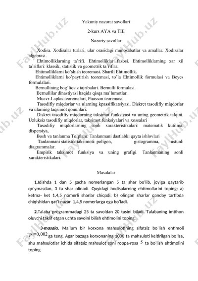 yakuniy nazorat savollari (2-kurs aya va tie) — DOCX