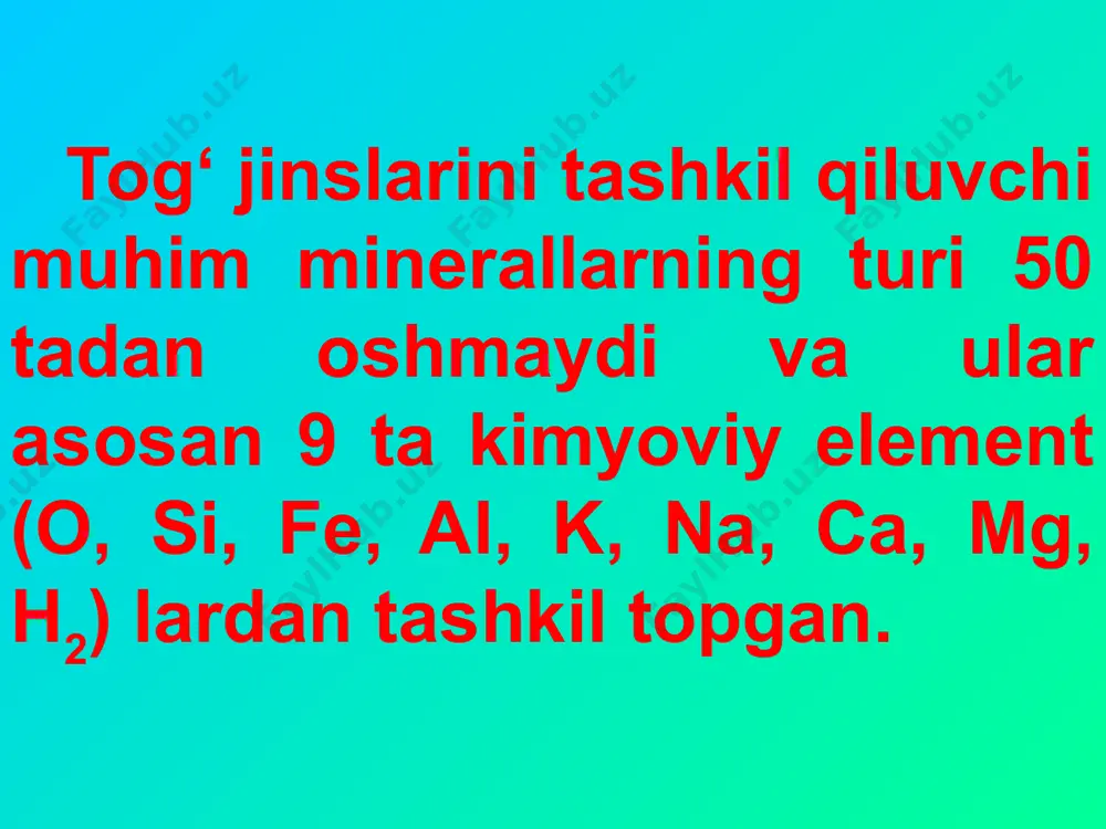 ing joylashish shartlari mahsuldor qatlamdagi tog‘ jinslarining tarkibini, bosimini va haroratning о‘zaro nisbatlari kabi omillarga bog‘liq ravishda neft, gaz va suv turli agregat holatlarda: suyuq, gazsimon va neftgaz aralashmalari kо‘rinishlarida bо‘ladi. neft, gaz va suv uyumda zichliklarining kattaligi bо‘yicha aniq ketma-ketlikda joylashgan bо‘ladi, uyumning yuqori qismida gaz uning tagida neft va neftning pastki qismida suv bо‘ladi. uyumlar neftli, gazli, gazneftli, gaz kondensatli va neftgazkondensatli turlarga bо‘linadi. uyumning neftli va gazli qismlarida neft va gazdan tashqari kapillyar bosim kuchlari tasirida g‘ovakliklar va yoriqlarning devorlarida pardali qatlam shaklidagi suv ushlanib turadi. kimyoviy tarkibi bо‘yicha bu suv ham qatlam tubi yoki chetki suvlar kabidir. xulosa tog‘ jinslarining xilma-xilligi, kelib chiqishi, guruhlarga bо‘linishi, neft va gaz uyumlarini tо‘planishi uchun sharoitlarni hosil bо‘lishi, mexanik, fizik va kimyoviy xossalari, tutqichlarning turlari, yer qobig‘ida qatlam bosimini va haroratini о‘zgarish qonuniyatlari, burg‘ilash ishlarini olib borish uchun anomallik xususiyatlarini baholanishi tо‘g‘risidagi ma’lumotlar keltirilgan. этиборингиз учун рахмат image1.wmf image2.wmf oleobject1.bin …